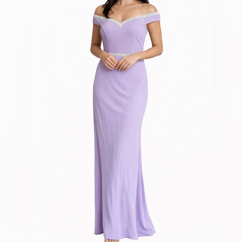 Lavender Embellished Celavie Off the Shoulder Embellished Formal Prom Gown NWT